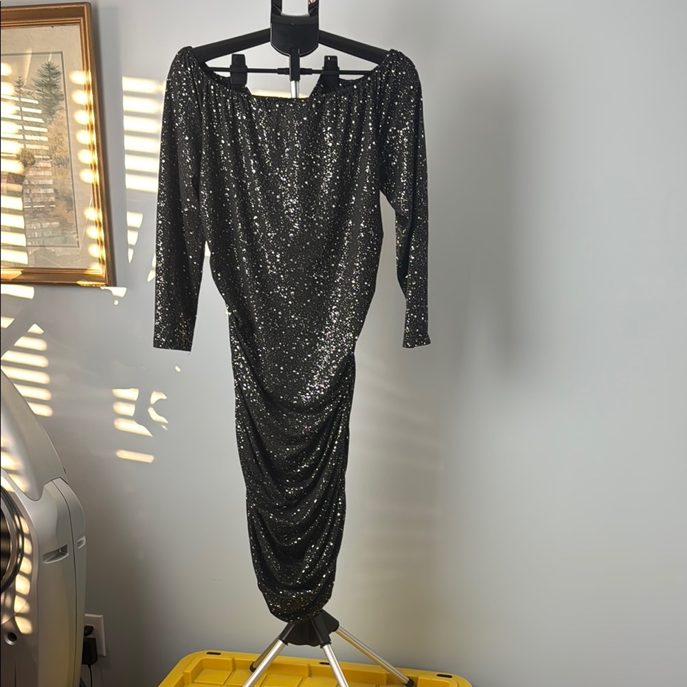 SHEIN Black and silver Long Sleeve Dress